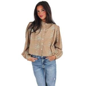 NEW SAGE & CLARE meadow bloom floral button top in taupe